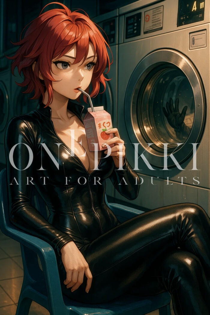Anime Woman in Laundromat
