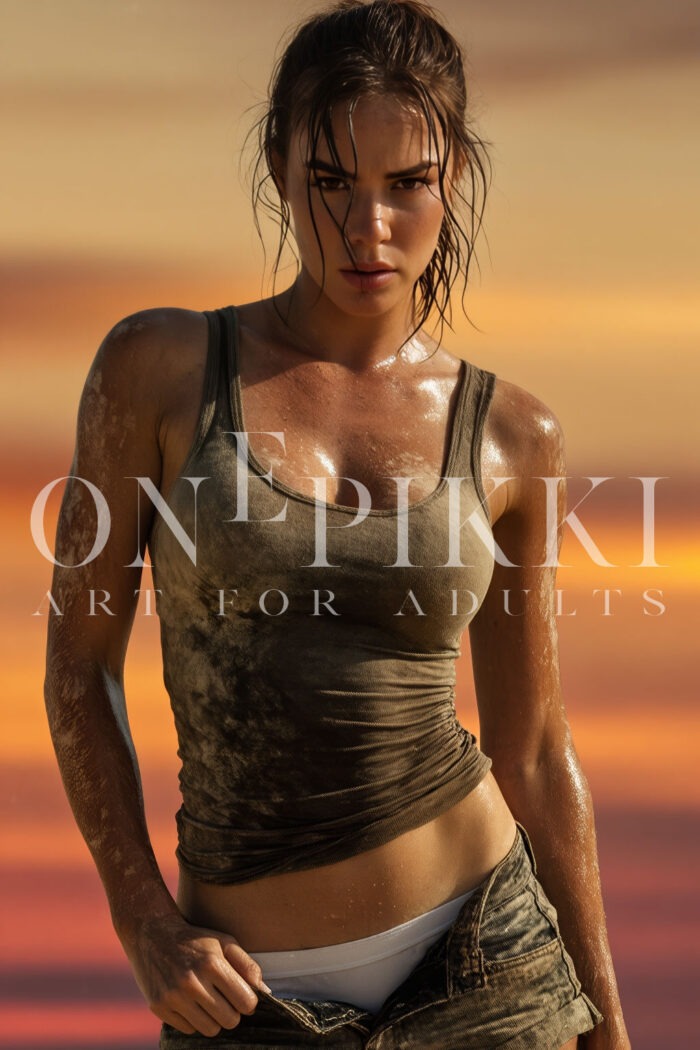 Lara Croft in action unbutton`s...