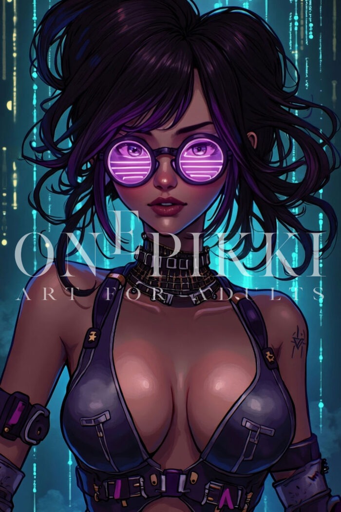 Anime Punk Girl in Leather Harness – Neon Cyber Portrait