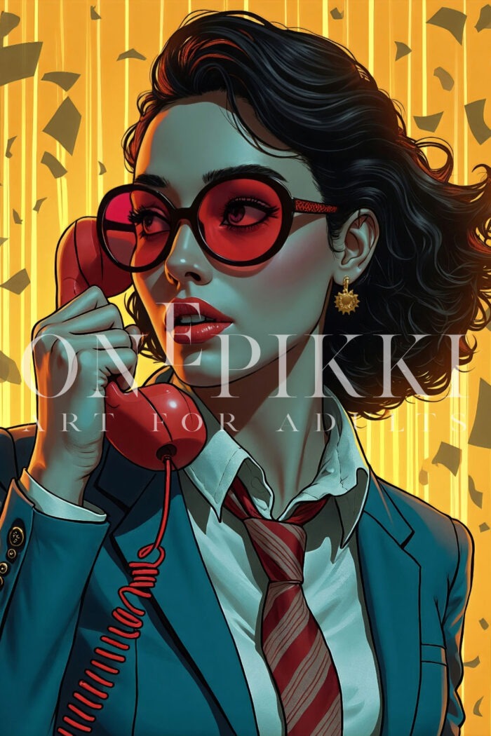 Award-Winning Anime Woman with Retro Phone – Secretary Portrait