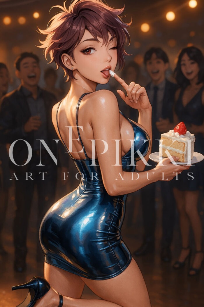 Teasing Anime Party Girl – Glamorous Cream Pose