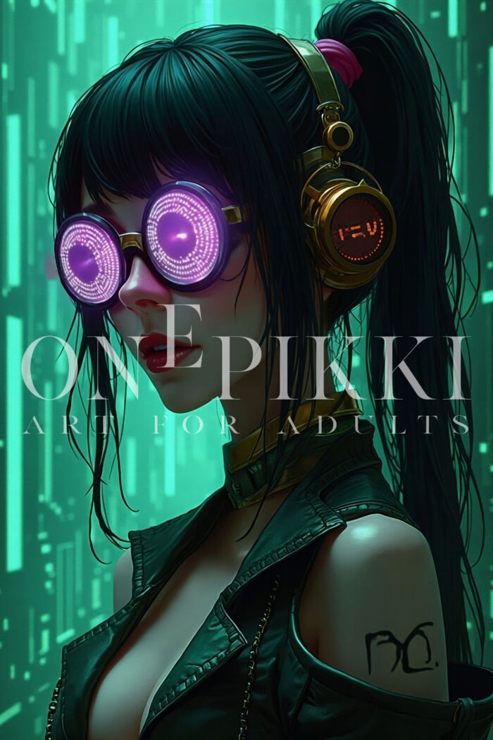 Matrix Anime Girl – Leather Cyber Headphones Portrait