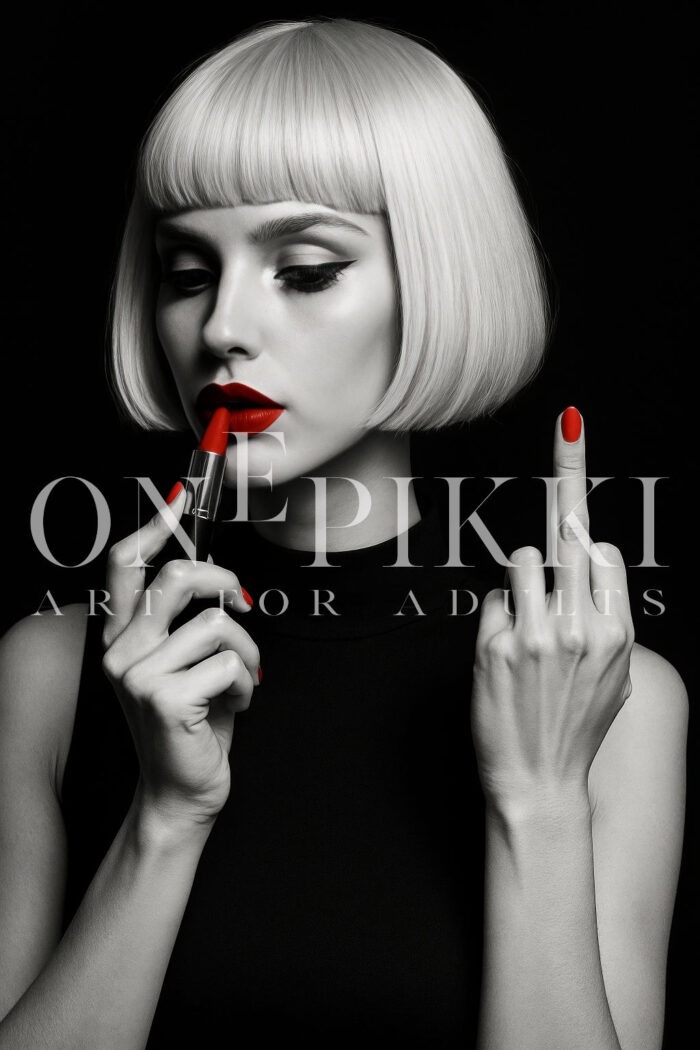 Monochrome Glamour – Black & White Female Portrait with Red Accents (4K Print)