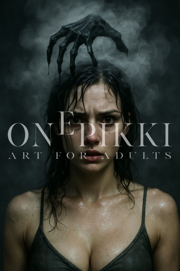 The Grip of Fear – Horror Portrait with Skeletal Hand